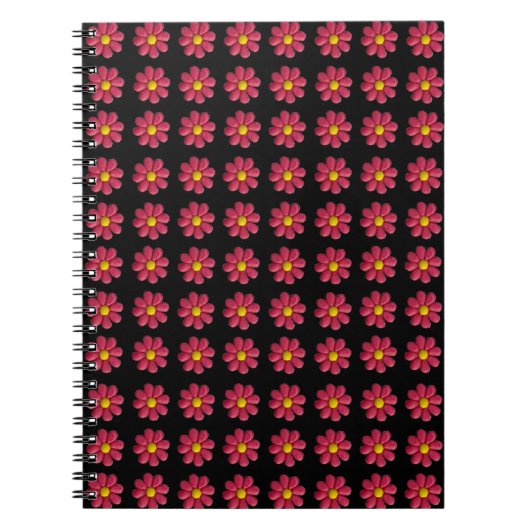 Plasticine Red Flower Pattern on Black Notitieboek (Voorkant)