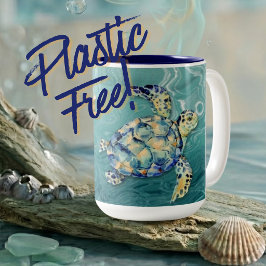 Plasticvrije Zeeschildpad Tweekleurige Koffiemok
