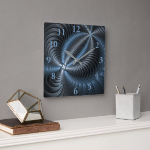 Plastisch Blauw Grijs 3D Fractale Kunst Modern Abs Vierkante Klok