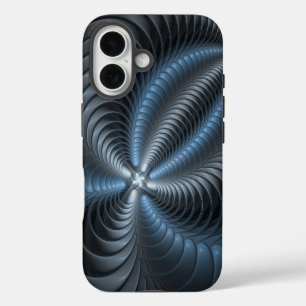 Plastisch Blauw Grijs 3D Fractale Kunst Moderne Ab iPhone 16 Hoesje