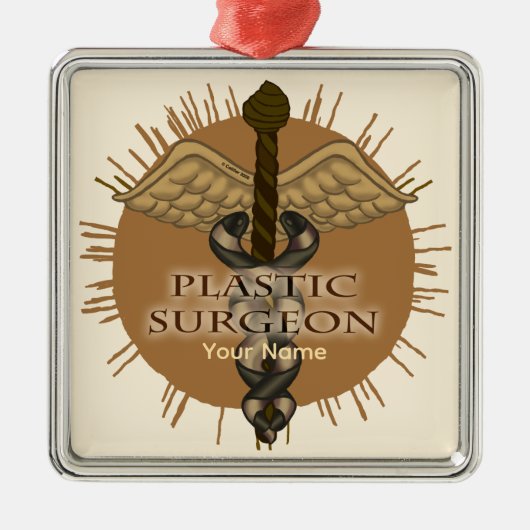 Plastisch Chirurg Caduceus Vierkant Ornament (Voorkant)