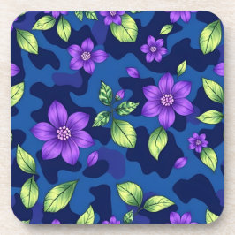 Plastische Metallic Blau Paarse Bloemen Camo Onder Bier Onderzetter