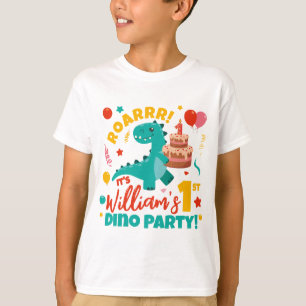 Plat 1e Verjaardags Dino Feest Kleurig T-shirt