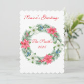 Plat Kerstkaart - Luxe Gescallopeerde Poinsettia K (Staand voorkant)