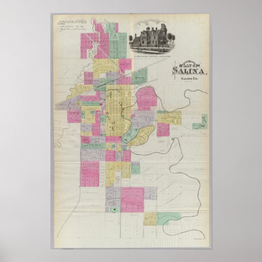 Plat van de stad Salina, Kansas Poster (Voorkant)