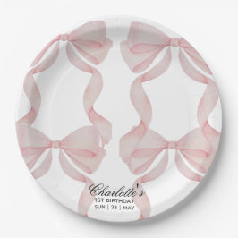 plate Pink Bow Paper Plate 1st birthday Papieren Bordje