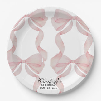 plate Pink Bow Paper Plate 1st birthday Papieren Bordje