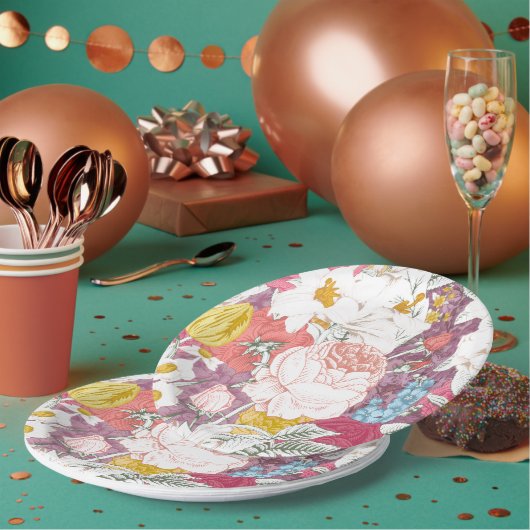 plate with flowering papieren bordje (Multi)