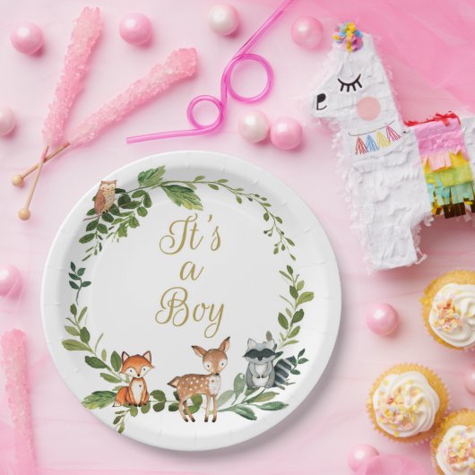 Plate Woodland baby shower, woodland animals baby  Papieren Bordje (Feest)