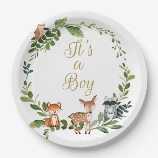 Plate Woodland baby shower, woodland animals baby  Papieren Bordje (Voorkant)