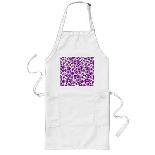 Platen van witte violette rozen lang schort (Voorkant)