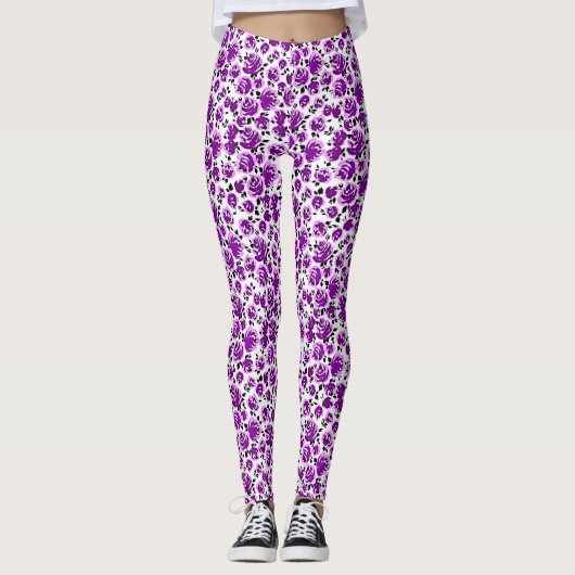 Platen van witte violette rozen leggings (Voorkant)