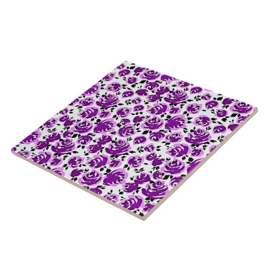 Platen van witte violette rozen tegeltje (Zijkant)