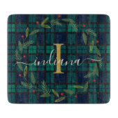 Platenscript Monogram Botanische Krans Tartan Snijplank (Voorkant)