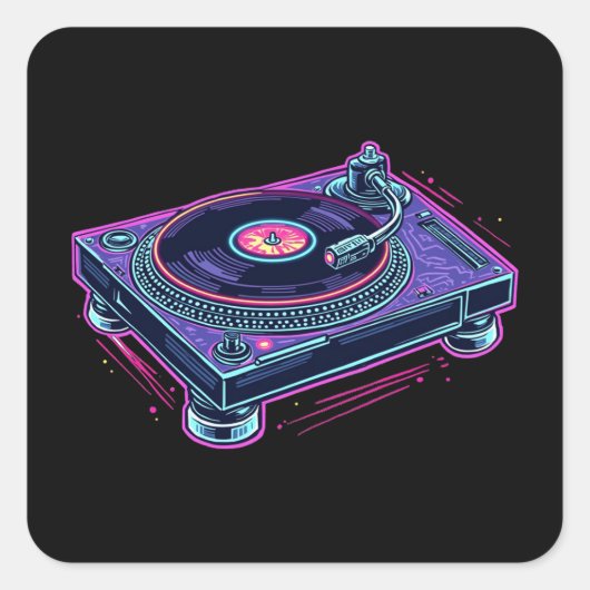 Platenspeler Audio LP Vinyl Record Player Vierkante Sticker (Voorkant)