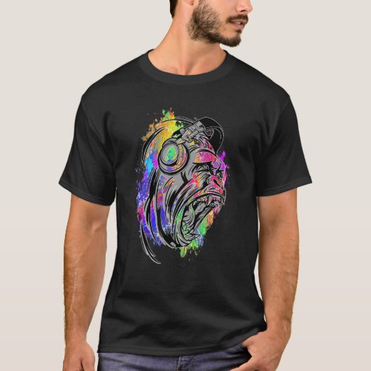 Platenspeler DJ Gorilla Splash Monkey Beatmaker Ho T-shirt (Voorkant)