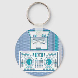 Platenspeler met DJ-apparaatvector voor laptop Sleutelhanger