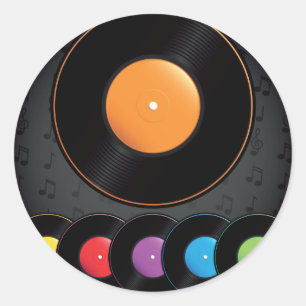 Platenspeler registreert in levendige kleuren ronde sticker