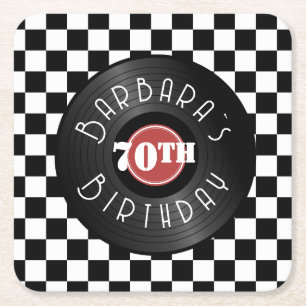 Platenspeler Rock N Roll Themaparty Verjaardag Kartonnen Onderzetters