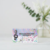 Platenspelers | dj | iriserend | Muzikale noten Visitekaartje (Staand voorkant)