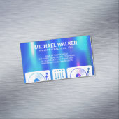 Platenspelers | DJ | Muziek | Abstract blauw metaa Magnetisch Visitekaartje (Voorbeeld)