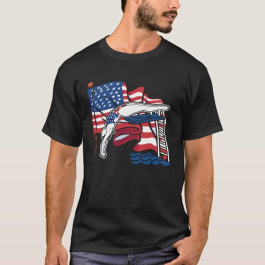 Platform Diver Us Flag  Springboard Diving T-shirt (Voorkant)