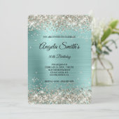 Platina Glitter Turquoise Folie Fancy Monogram Kaart (Staand voorkant)