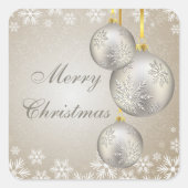 Platina Gouden Kerstballen en Sneeuw Vierkante Sticker (Voorkant)