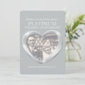 Platina huwelijksfeest hart foto jubileum uitnodig kaart (Staand voorkant)