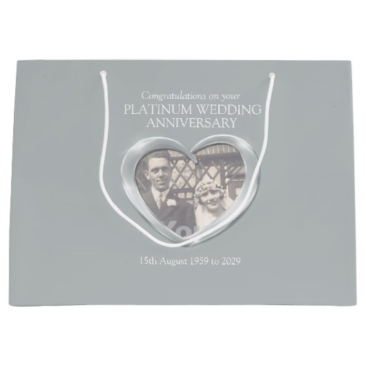 Platina huwelijksverjaardag geschenktas large cadeautasje (Voorkant)