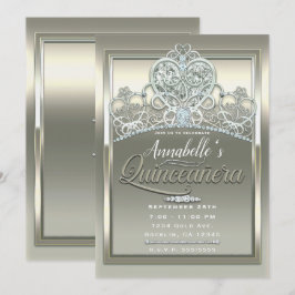 Platina Ivoren Prinsessen Hart Tiara Quinceañera Kaart