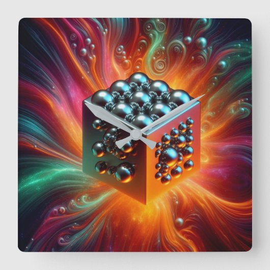 Platina Sphere Vierkante Klok (Voorkant)