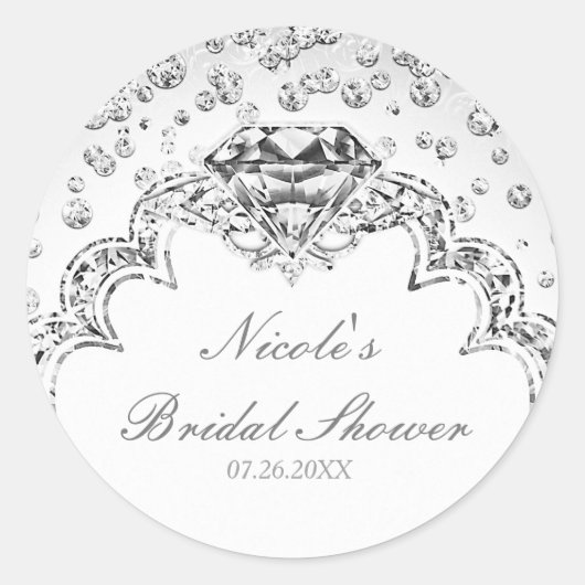 Platina Wit Zilver Diamant Bling Elegant Favor Ronde Sticker (Voorkant)