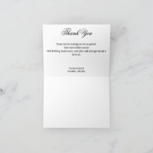 Platinum 70e bruiloft Jubileum & Pareltjes Dank u Bedankkaart (Binnen)