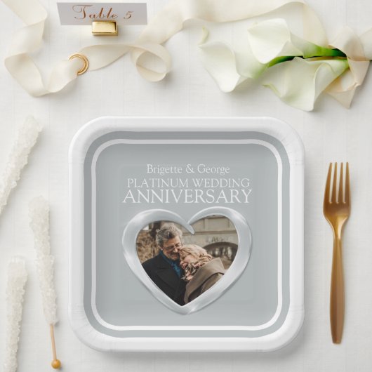 Platinum 70e Jubileum, vierkant met fotografie Papieren Bordje (Huwelijk)