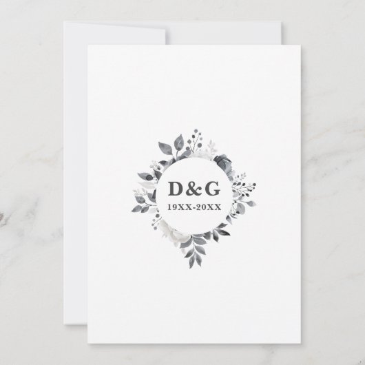 Platinum 70th Wedding Jubileum Monogram Bloemen Kaart (Achterkant)