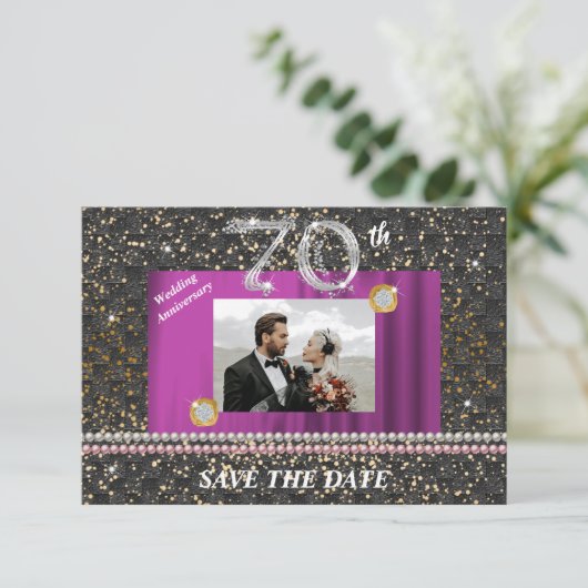 Platinum 70th Wedding Jubileum Zwart Geweven Kaart (Staand voorkant)