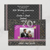 Platinum 70th Wedding Jubileum Zwart Geweven Kaart (Voorkant / Achterkant)