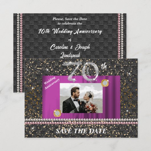 Platinum 70th Wedding Jubileum Zwart Geweven Kaart (Voorkant / Achterkant)