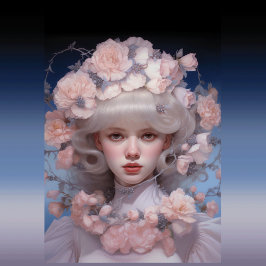 Platinum Beauty - Een Vrouwenportret en Bloemen Inpakpapier Vel