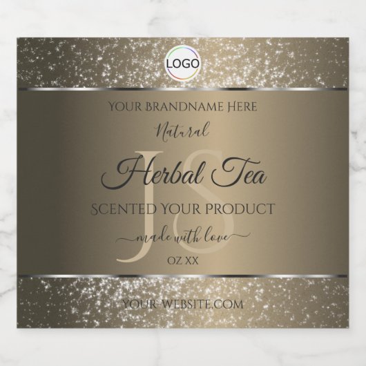 Platinum Beige Logo Initialen Glitter Productlabel Likeurfles Etiket (Enkel label)