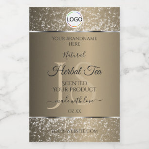 Platinum Beige Logo Initialen Glitter Productlabel Voedselcontainer Etiket