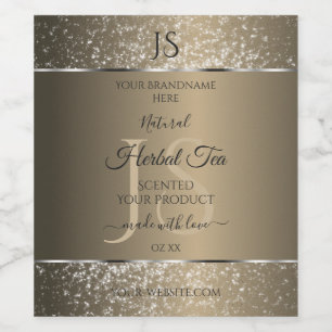 Platinum Beige met Glitter Initialen Productlabel Wijn Etiket