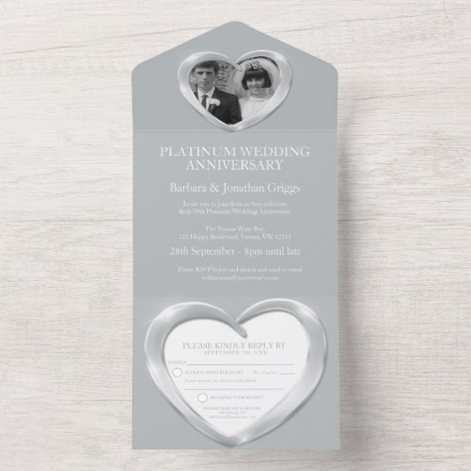 Platinum bruiloft 70 jaar feesten all in one uitnodiging (Binnen)