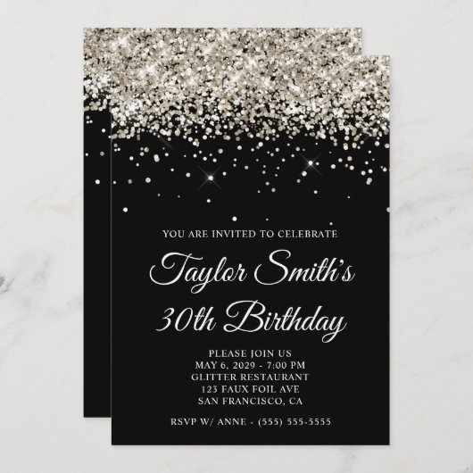 Platinum Glitter Black 30e verjaardag Kaart (Voorkant / Achterkant)