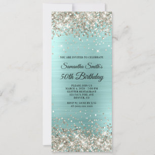 Platinum Glitter Bleek Turquoise Folie 50e verjaar Kaart