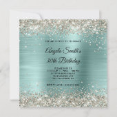Platinum Glitter Bleek Turquoise Folie Monogram Kaart (Voorkant)
