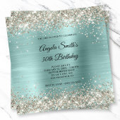 Platinum Glitter Bleek Turquoise Folie Monogram Kaart