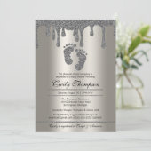 Platinum Glitter Drip Luxury Baby Feet Shower Kaart (Staand voorkant)