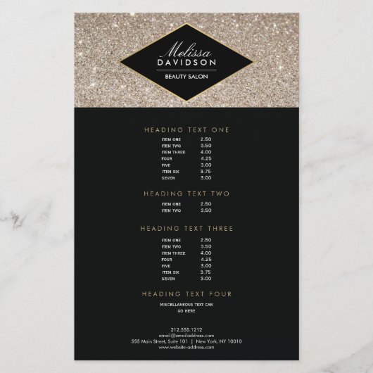 Platinum Glitter en Glamor Beauty Salon Flyer (Voorkant)